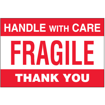 4 x 6" - "Fragile - Handle With Care" Labels (Roll of 500)
