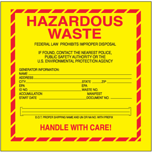6 x 6" - "Hazardous Waste - Standard" Labels (Roll of 500)