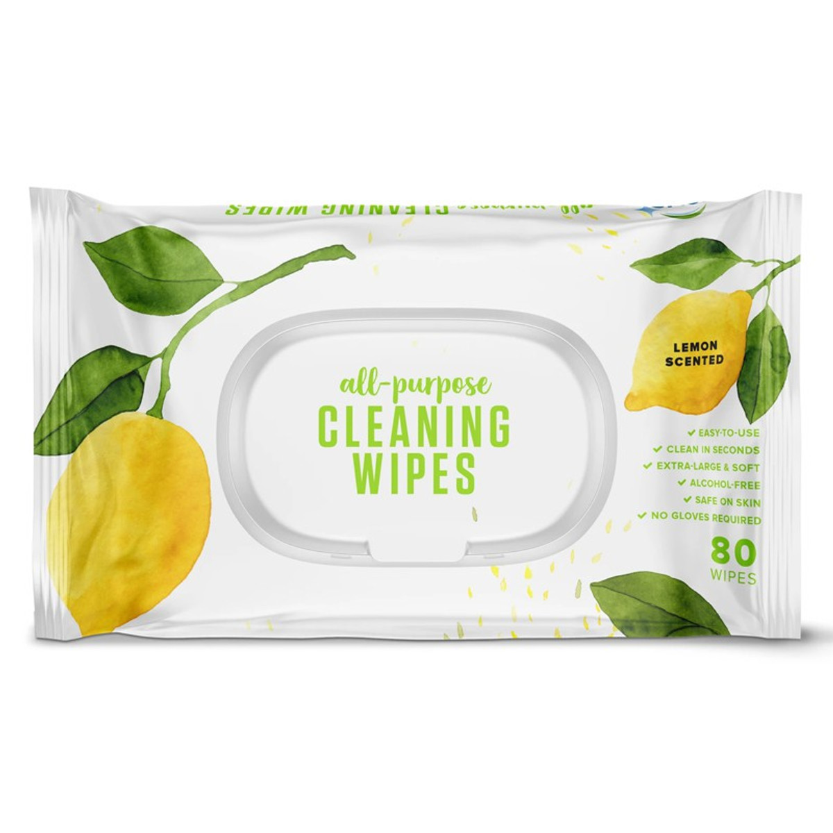 All-Purpose Cleaning Wipes, 80 Wipes Ct., Light Lemon Scent, Pop Top Lids -  Alcohol-Free
