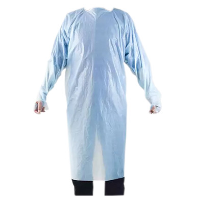 Heritage T-Style Isolation Gown, LLDPE, Large, Light Blue, 50/Carton |  UNIQUE PRODUCTS