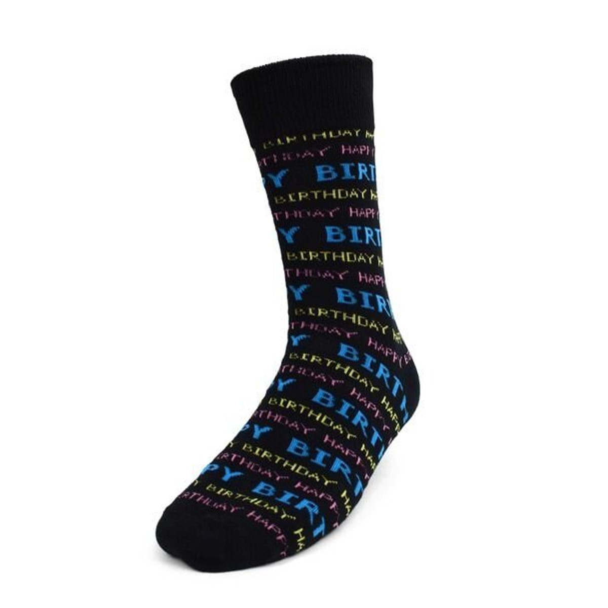 Men's Happy Birthday Texts Pattern Crew Novelty Socks - Black Blue