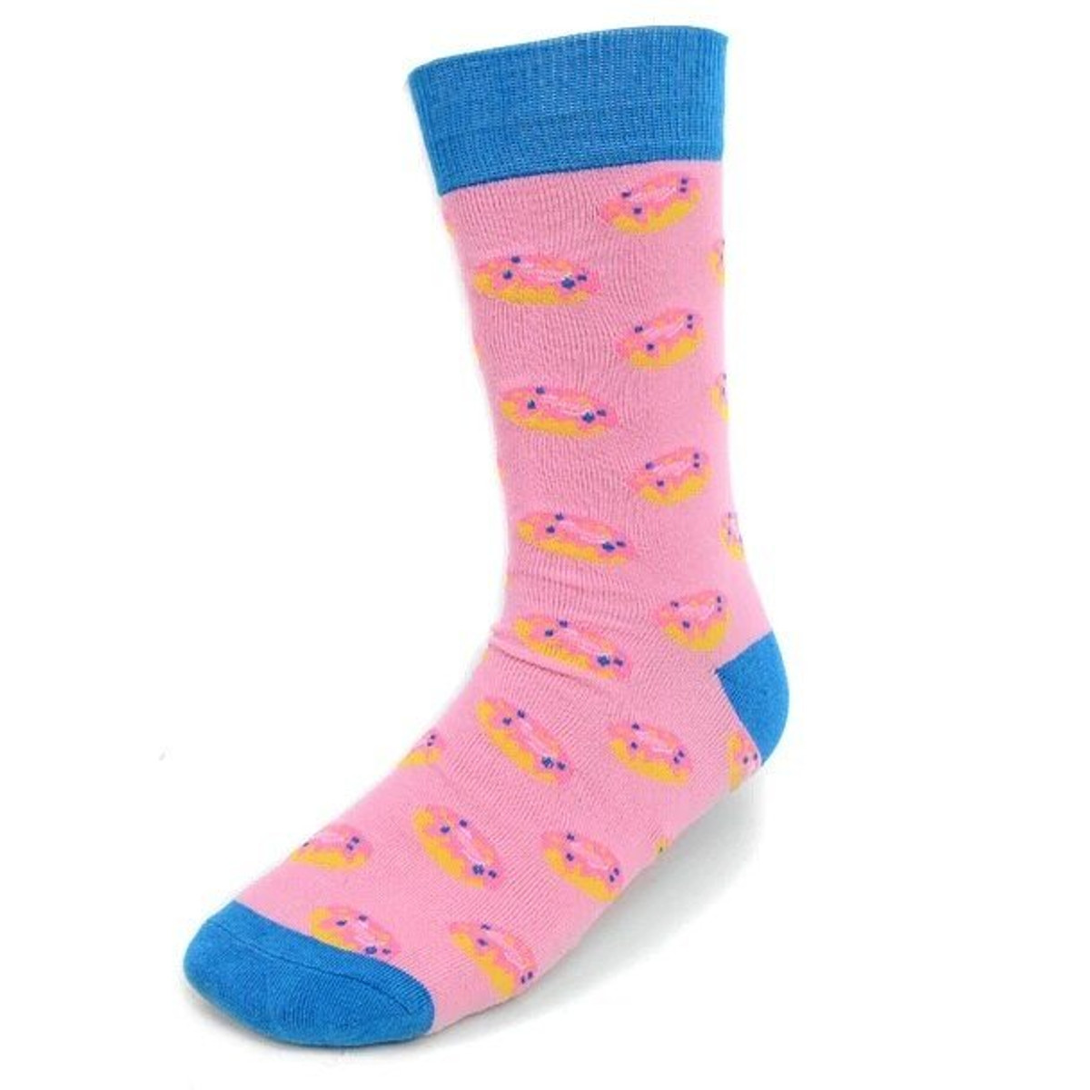 Men's Strawberry Doughnut Pattern Crew Novelty Socks - Pink Blue
