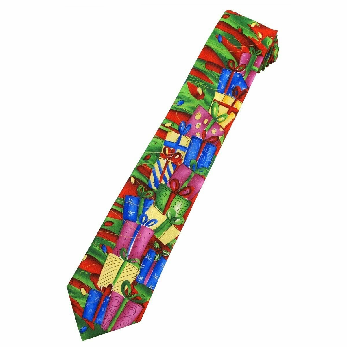 Jerry Garcia Men's Silk Merry Christmas Wrapped Presents Gifts Regular Neck Tie - Red