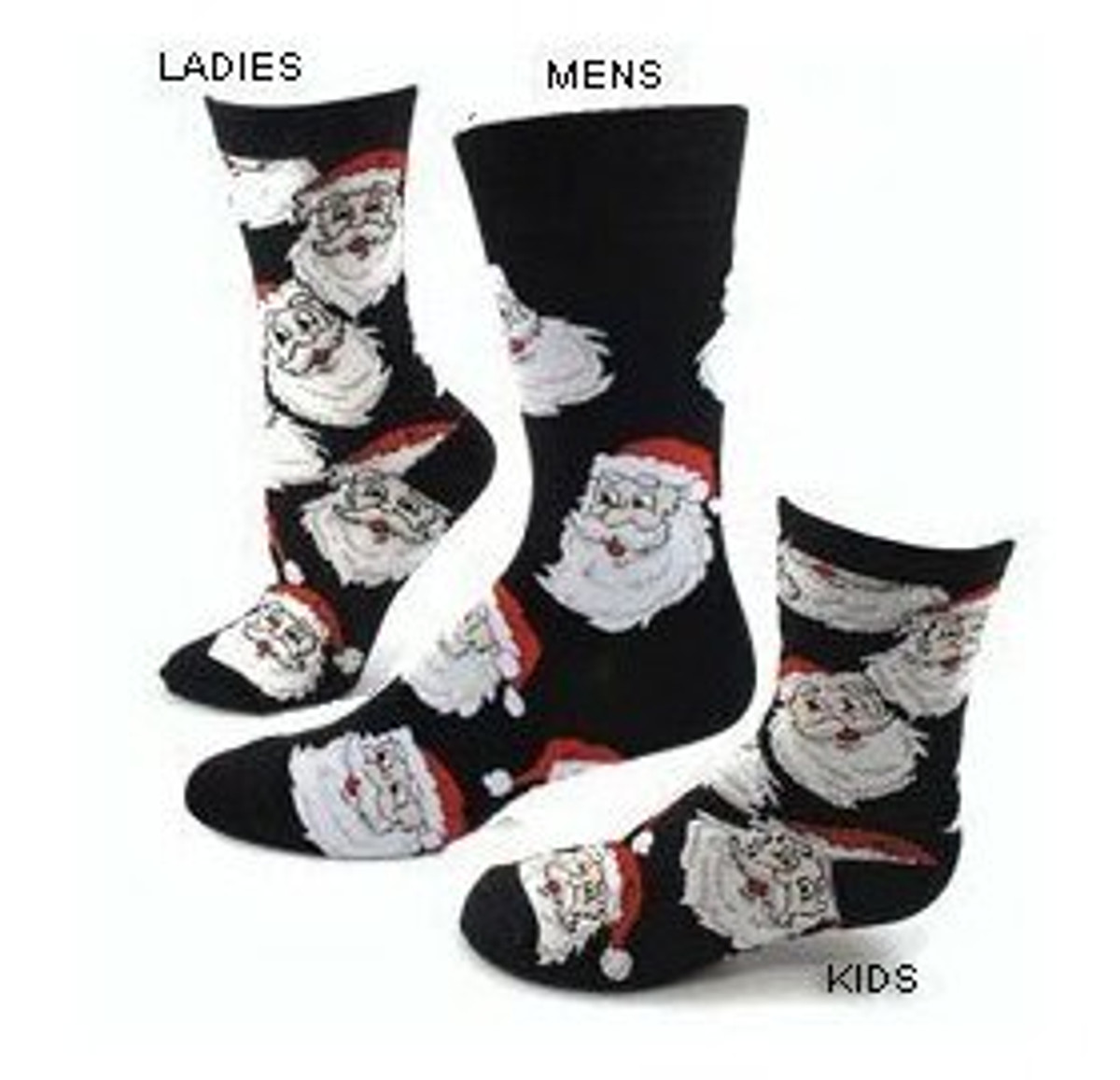 Pair of Men's Christmas Jolly Santa Pattern Novelty Crew Socks - Black
