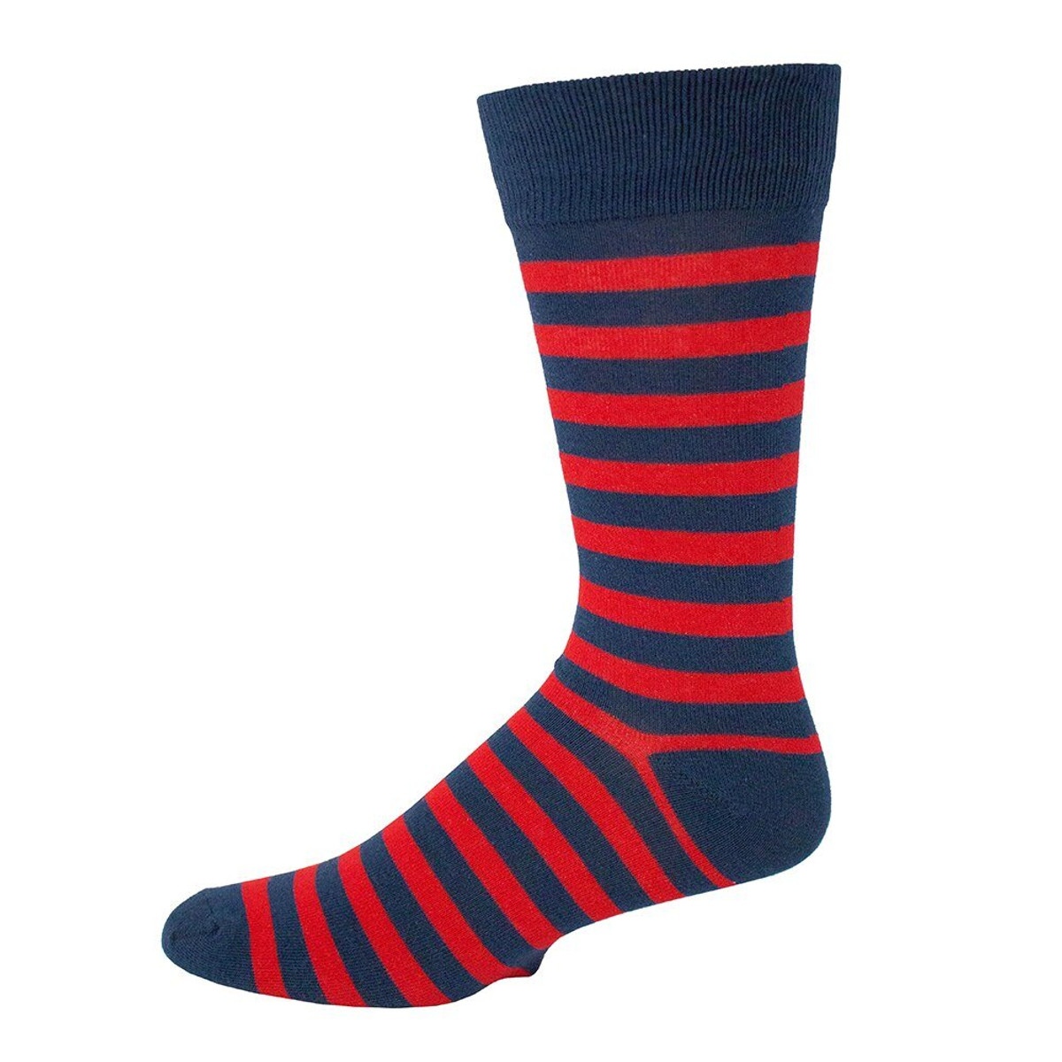 Men's College Striped Crew Dress Socks - Navy Red