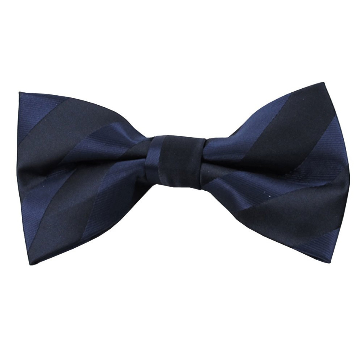 Solid Tonal Stripe Clip-On Bow Tie - Navy