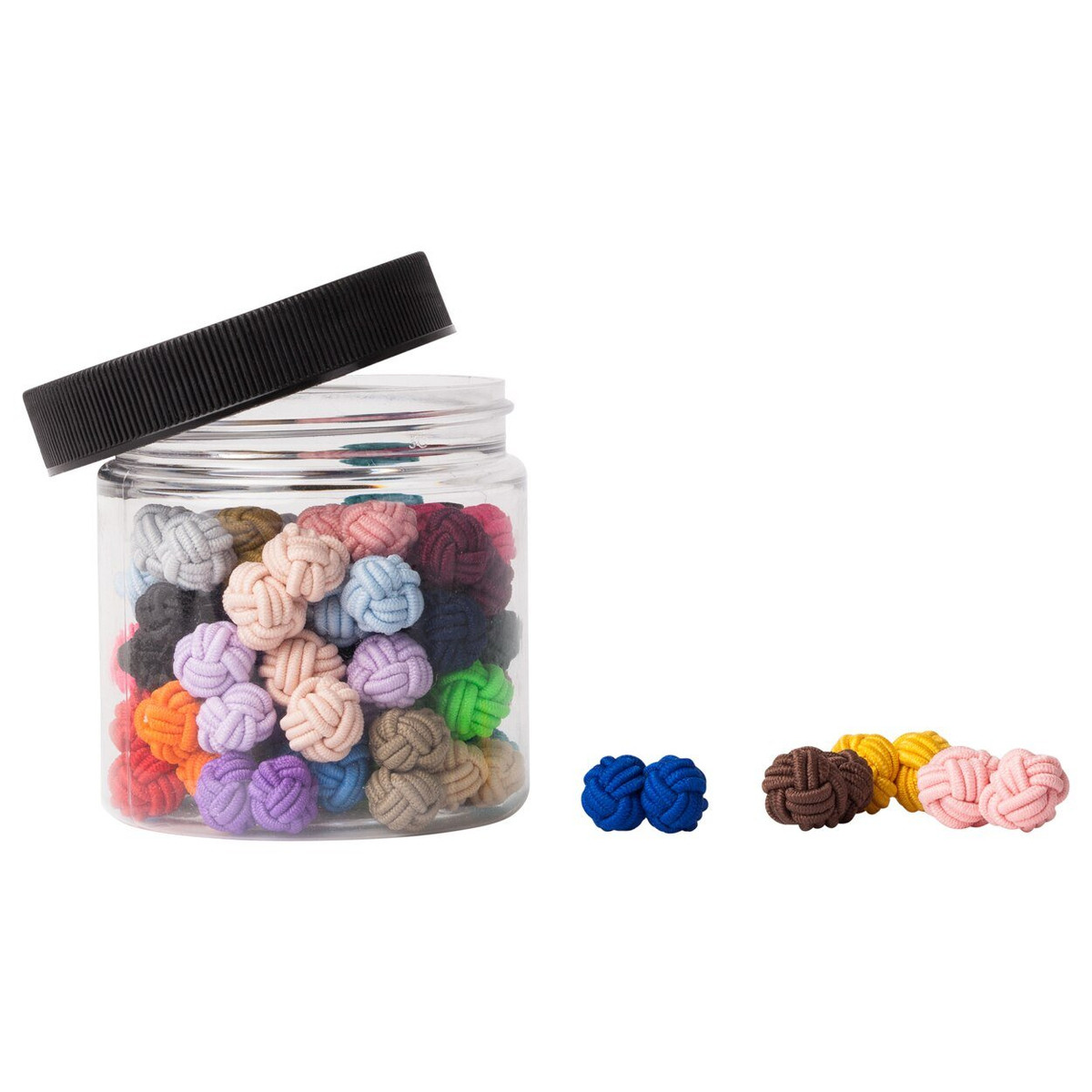 Gift Jar 25 Pairs Solid Color Silk Knot Cufflinks Bulk Collection