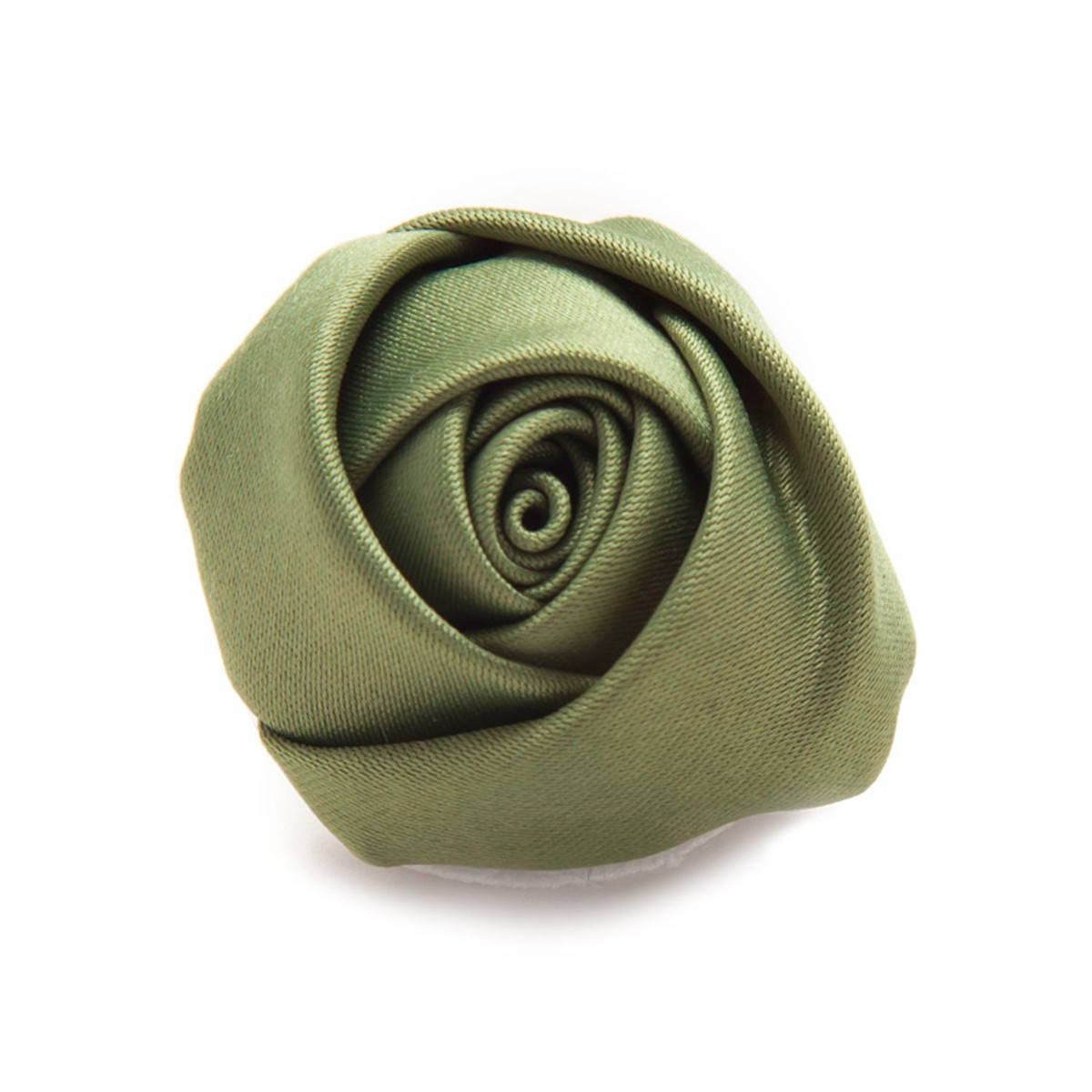 Satin Closed Rose Lapel Flower Pin - Olive