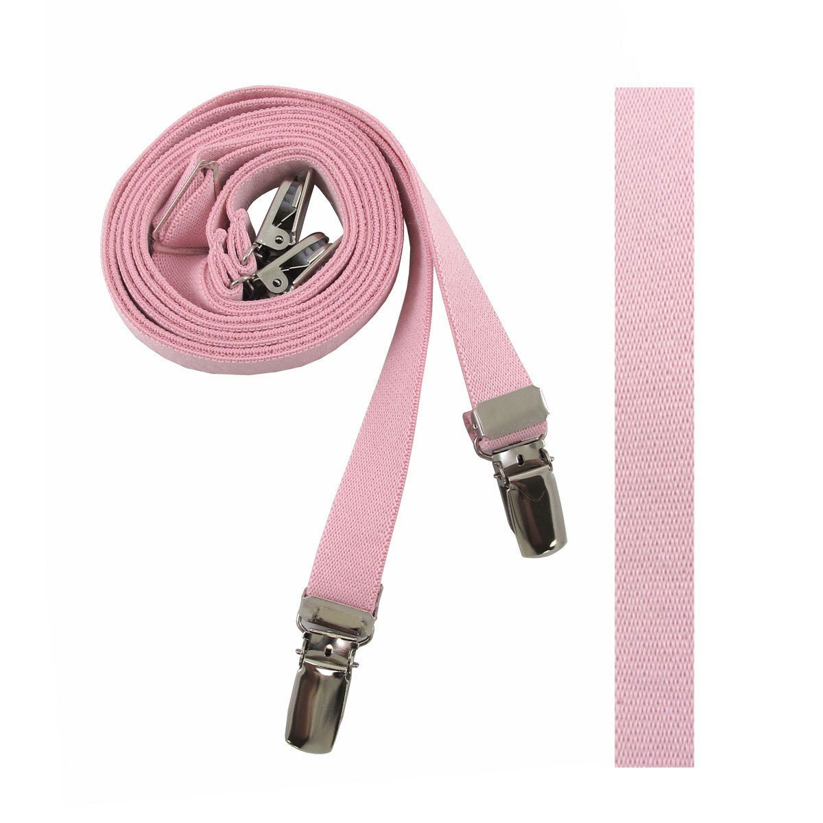 Men's Narrow Solid Suspenders - X-Back - 42 inches Long - 0.75 inch Straps - Pre-Tied Clip-On - Light Pink