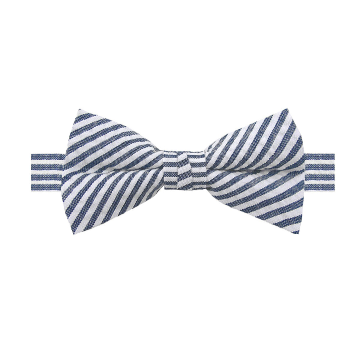 Banded Seersucker Striped Bow Tie - Navy Blue