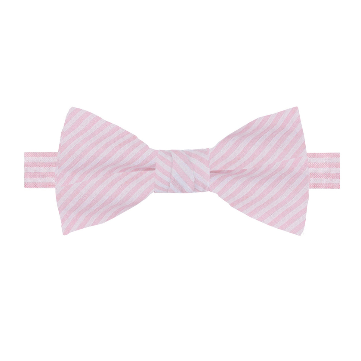 Banded Seersucker Striped Bow Tie - Pink