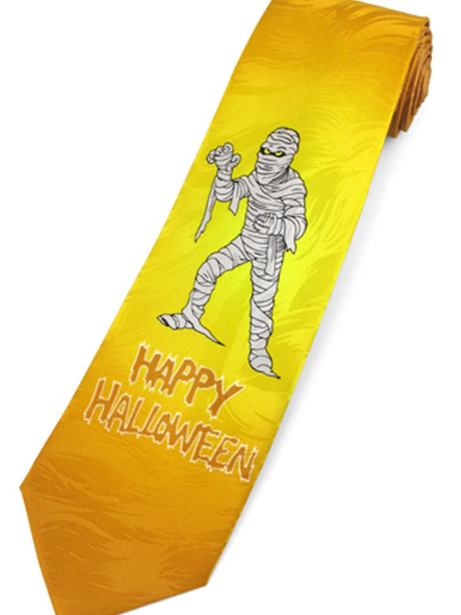 Men's Happy Halloween Mummy Bronze Silk Regular Length Neck Tie