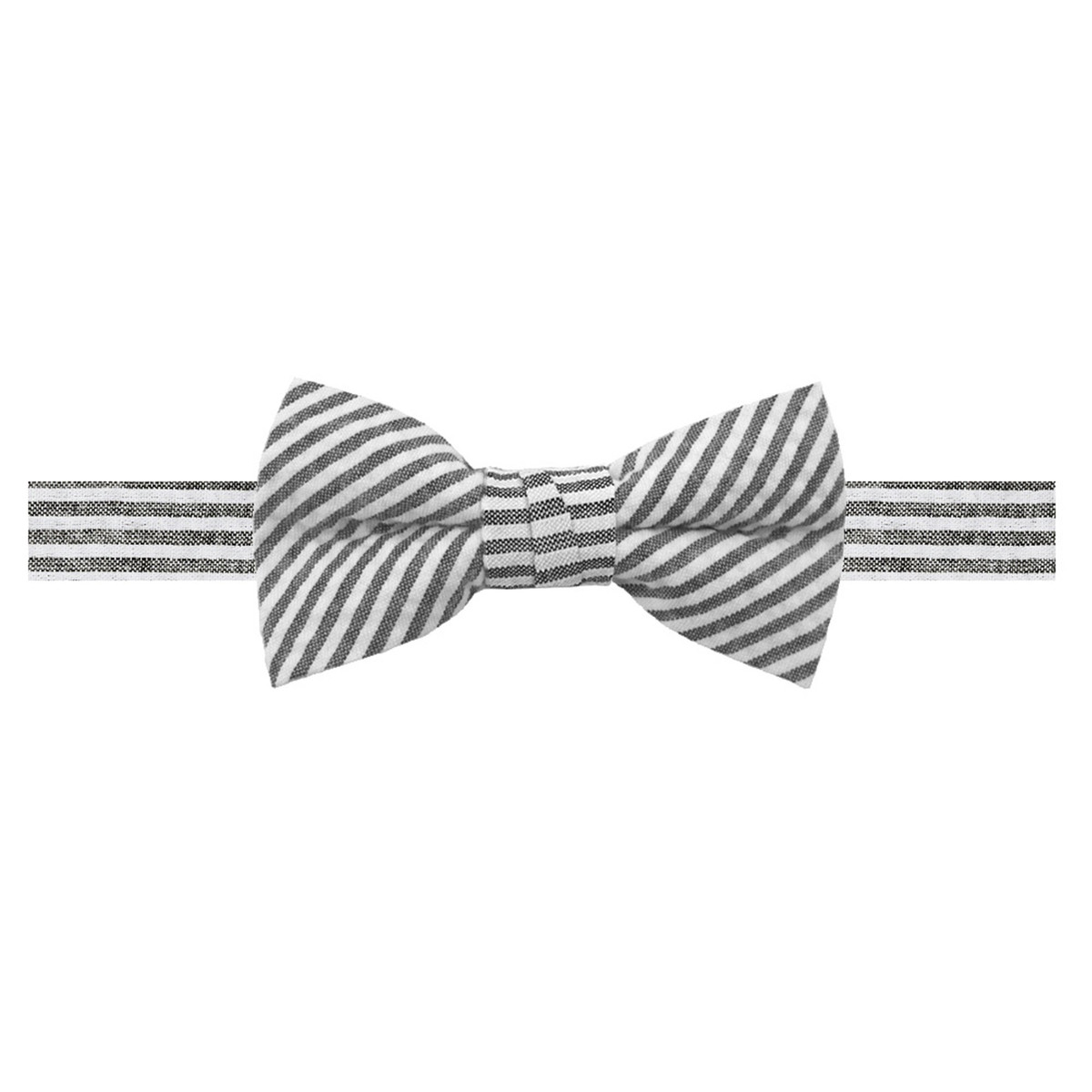 Kid's Seersucker Striped Banded Bow Tie - Black