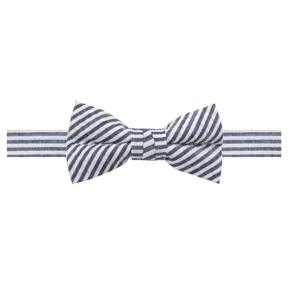 Kid's Seersucker Striped Banded Bow Tie - Navy Blue
