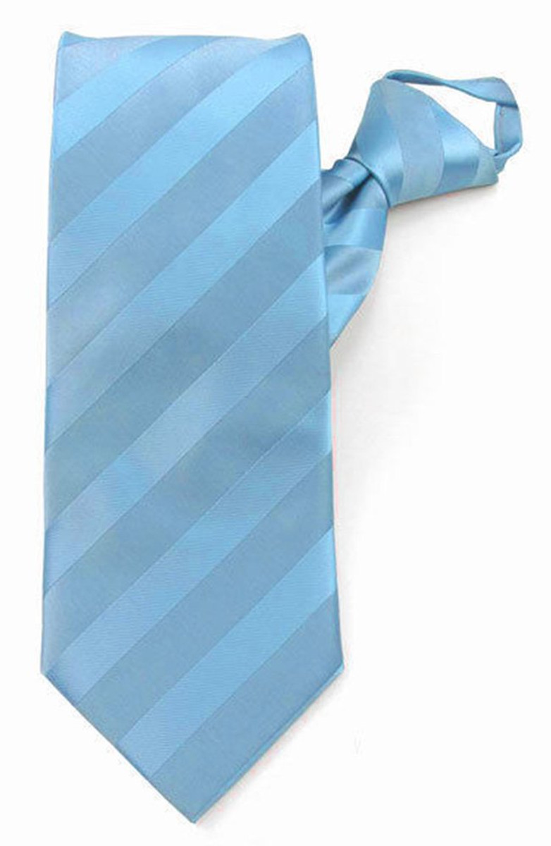 Men's Solid Color Tonal Stripe Pre-Tied Zipper Neck Tie - Baby Blue