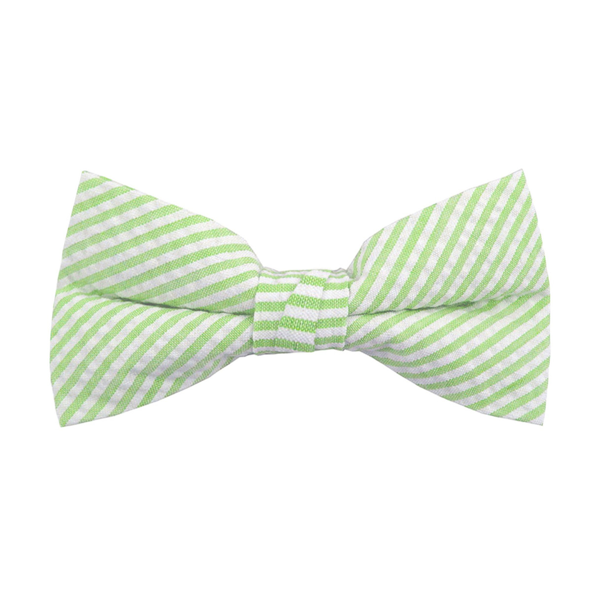 Seersucker Striped Clip-On Bow Tie - Green