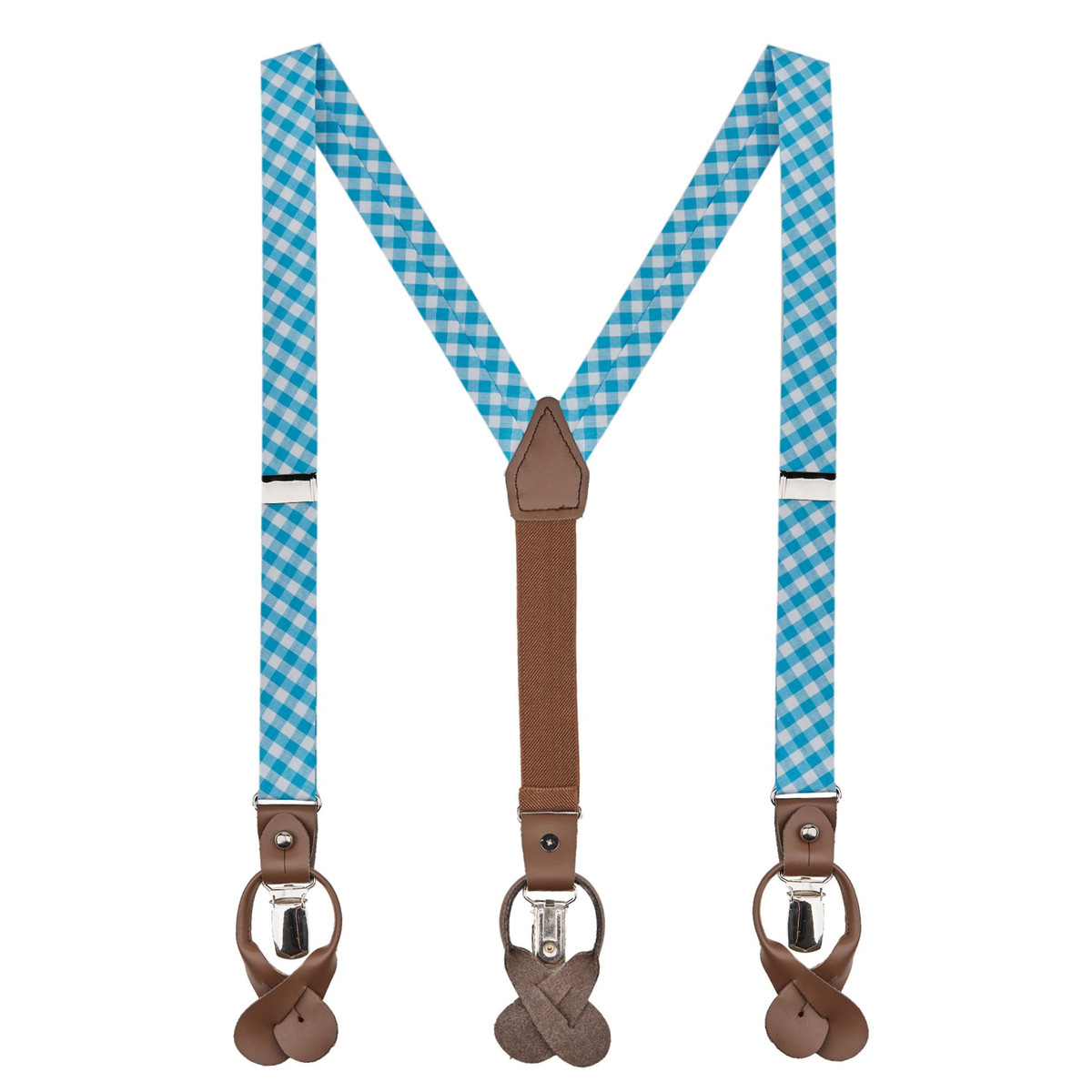 Kid's Gingham Suspenders - Turquoise