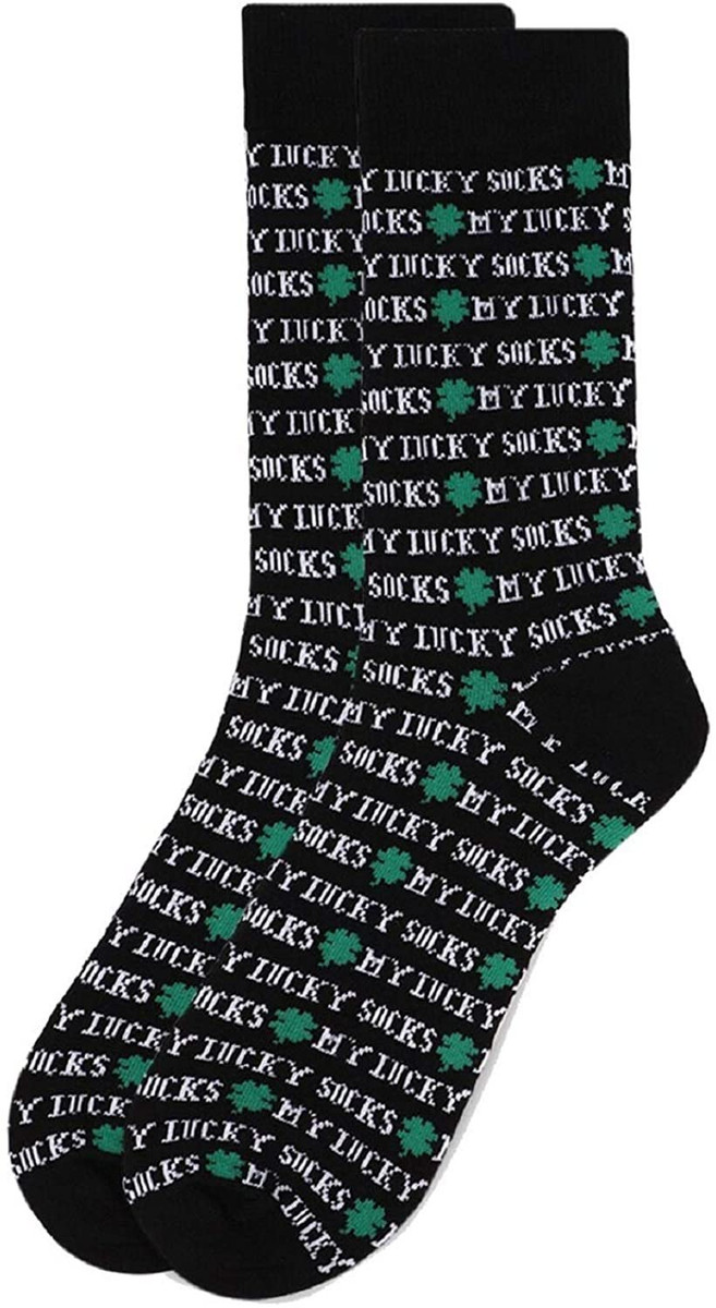 Men's My Lucky Shamrock Clover St. Patrick's Day Crew Novelty Socks - Black