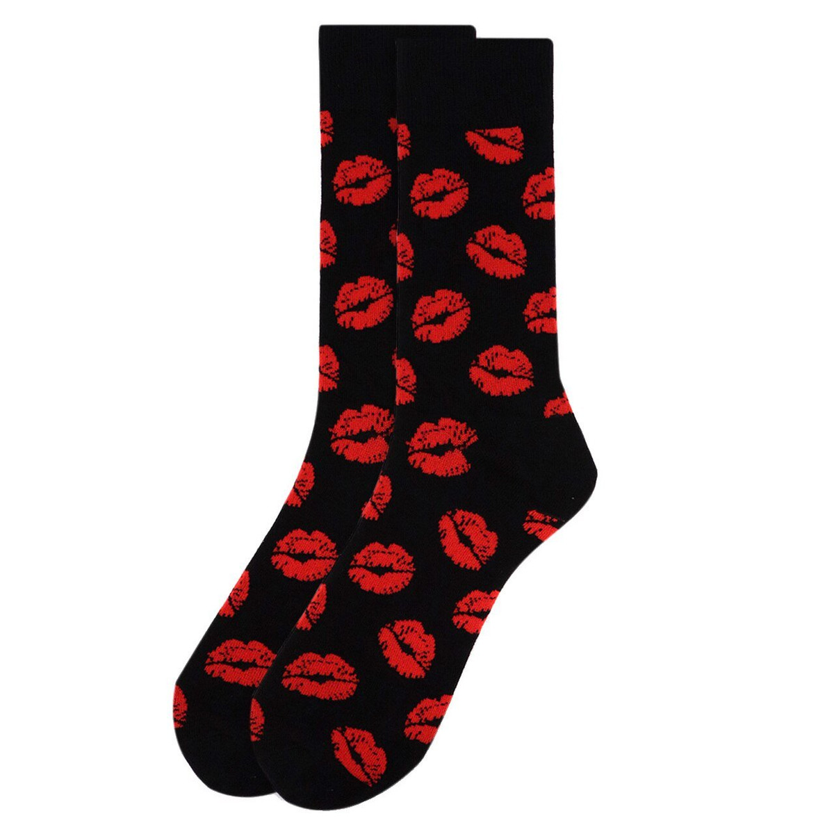 Pair of Men's Valentine's Day Lips Crew Novelty Socks - Black