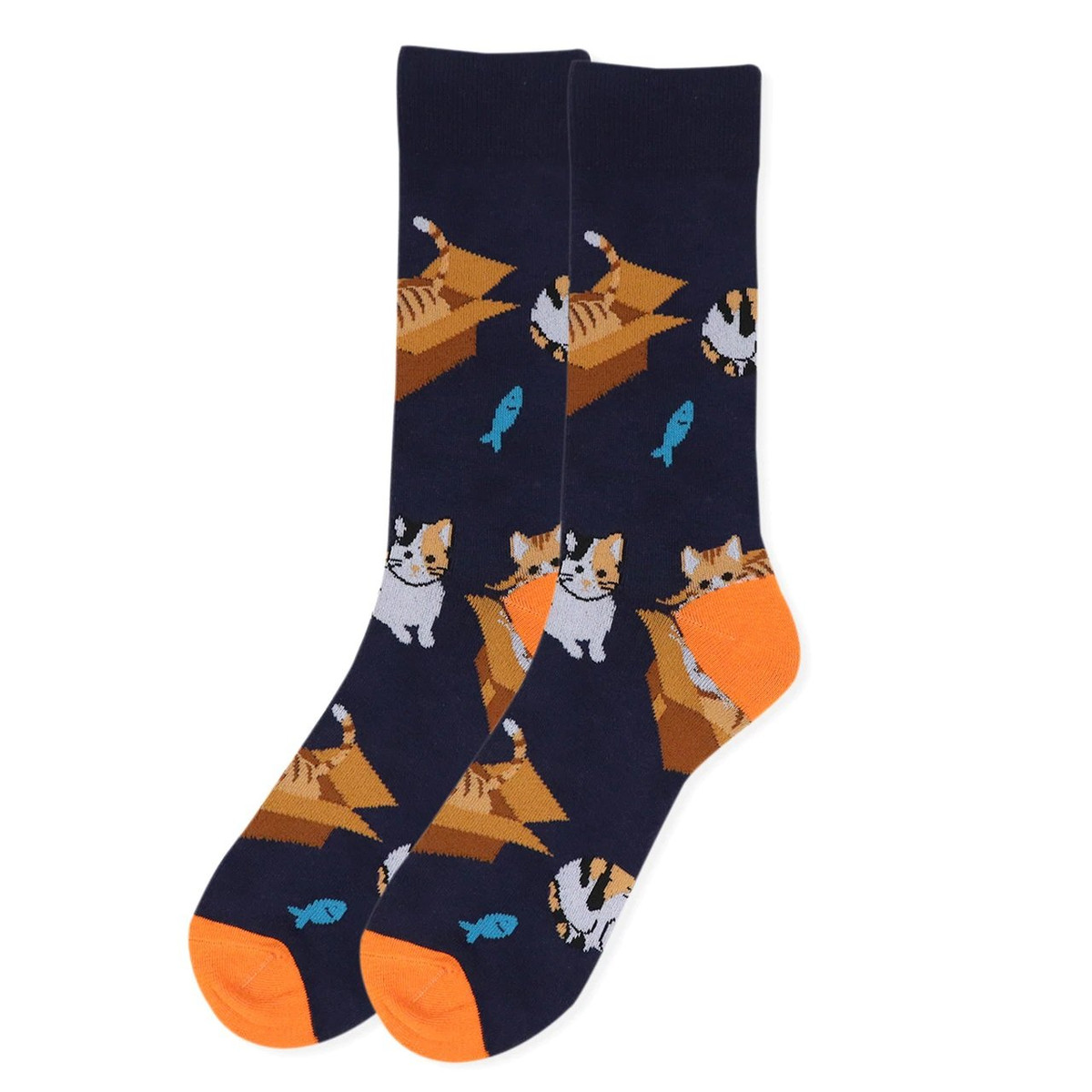 Men's Cat In The Box Crew Novelty Socks - Navy