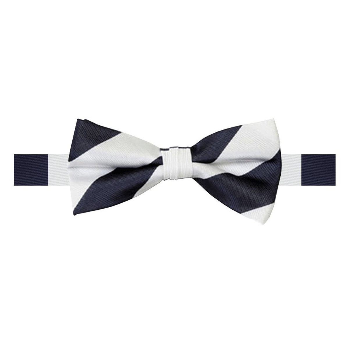 Men's School College 1-Inch Stripes Pre-Tied Banded Bow Tie - White Navy