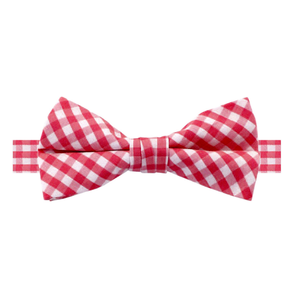 Men's Gingham Checkered Pattern Pre-Tied Banded Bow Tie - Red