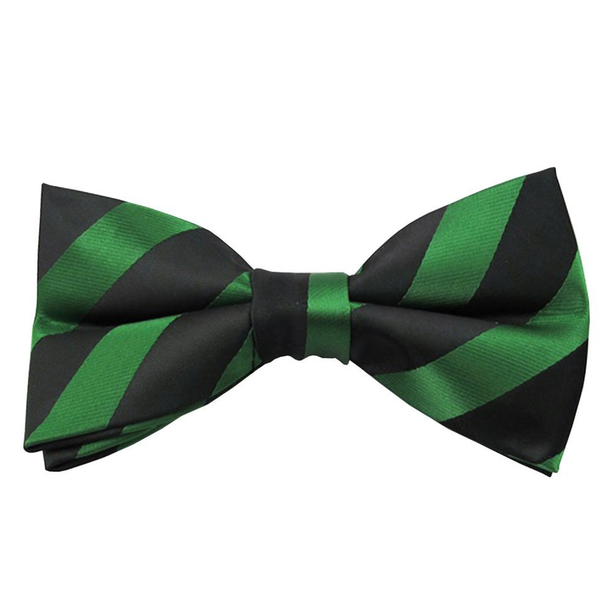 Solid Tonal Stripe Clip-On Bow Tie - Forest Green