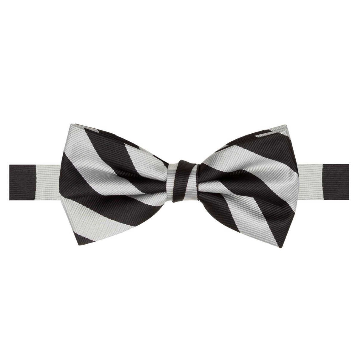 Banded Narrow Stripes Bow Tie - Silver Black