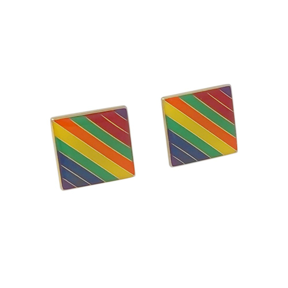 Rainbow Pride Stripes Cufflinks Set - Gold Multi-color