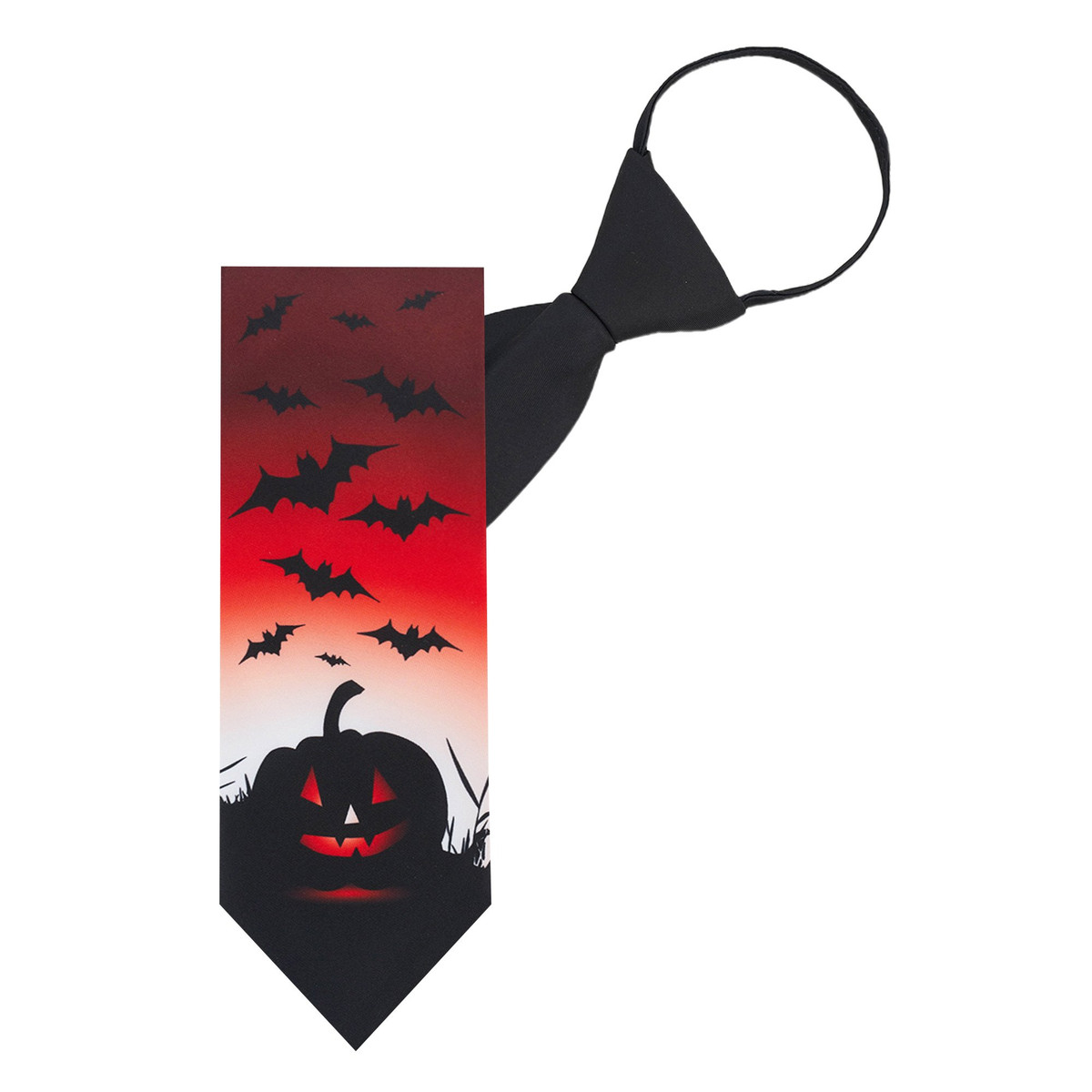 Men's Jack-O'-Lantern Pumpkin Bats Happy Halloween Pre-Tied Zipper Neck Tie - Red