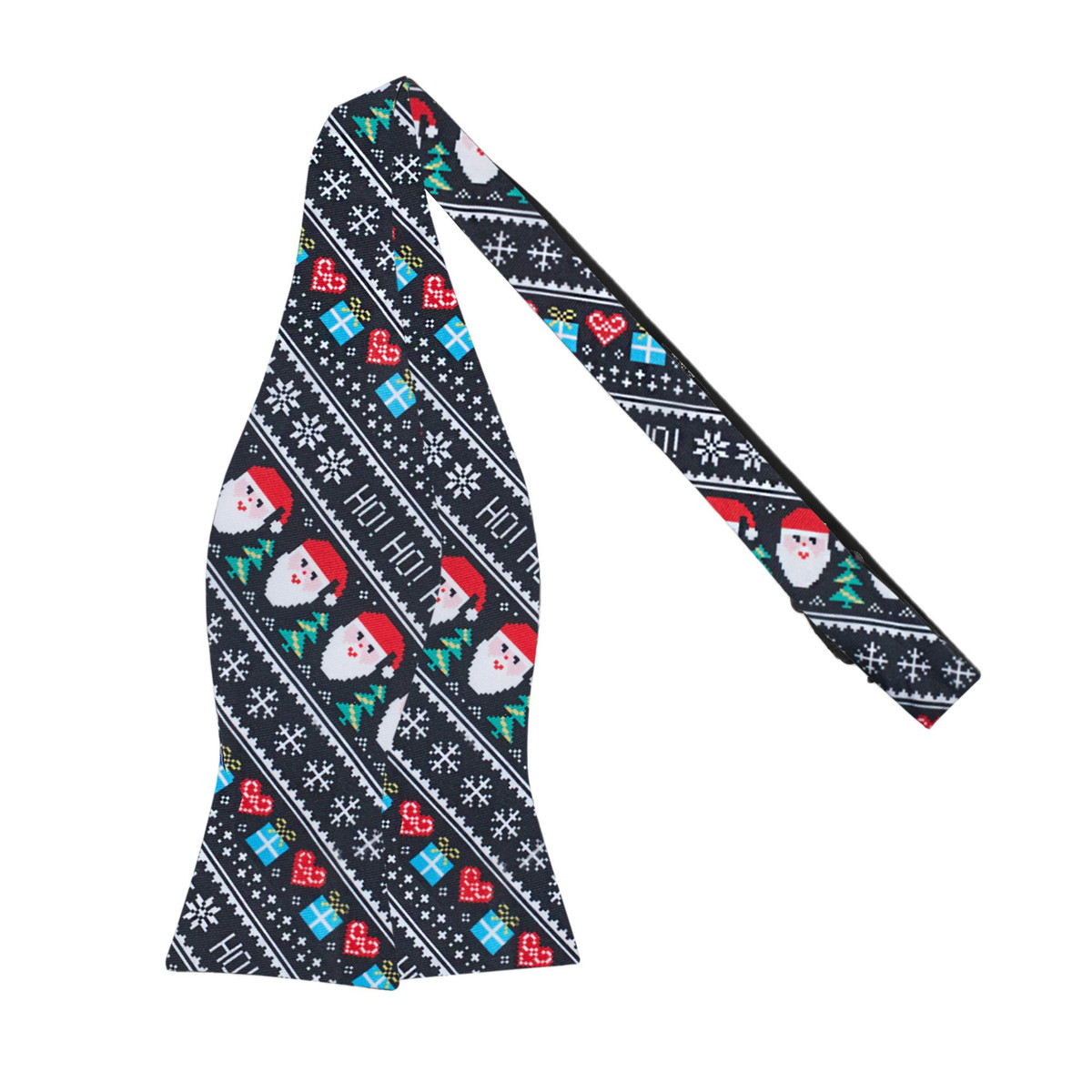 Men's Santa Claus Gifts Hearts Snowflakes Diagonal Self-Tie Bow Tie - Black