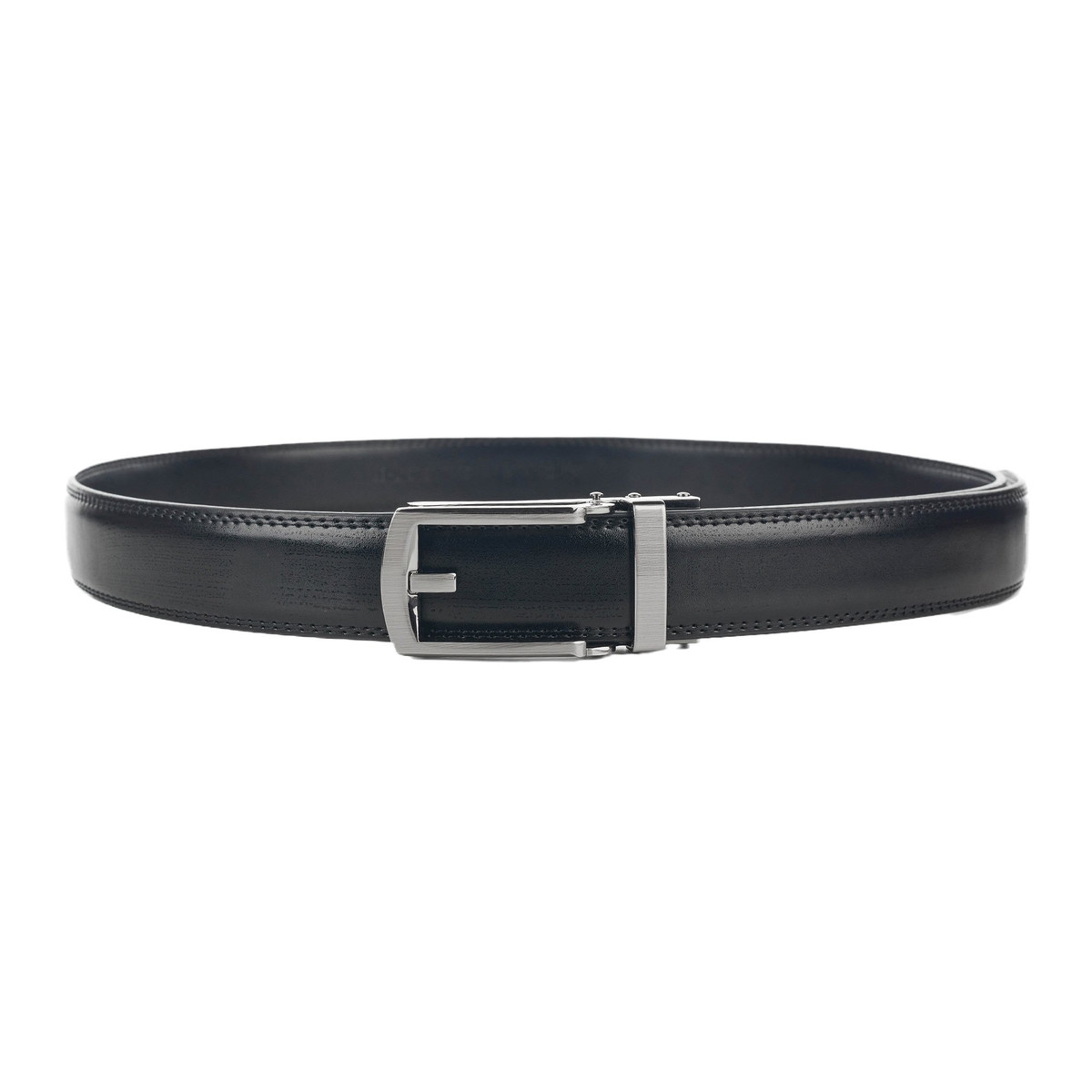 Men's Genuine Leather Ratchet Track Belt with Classic Single Prong Click Buckle - Black
