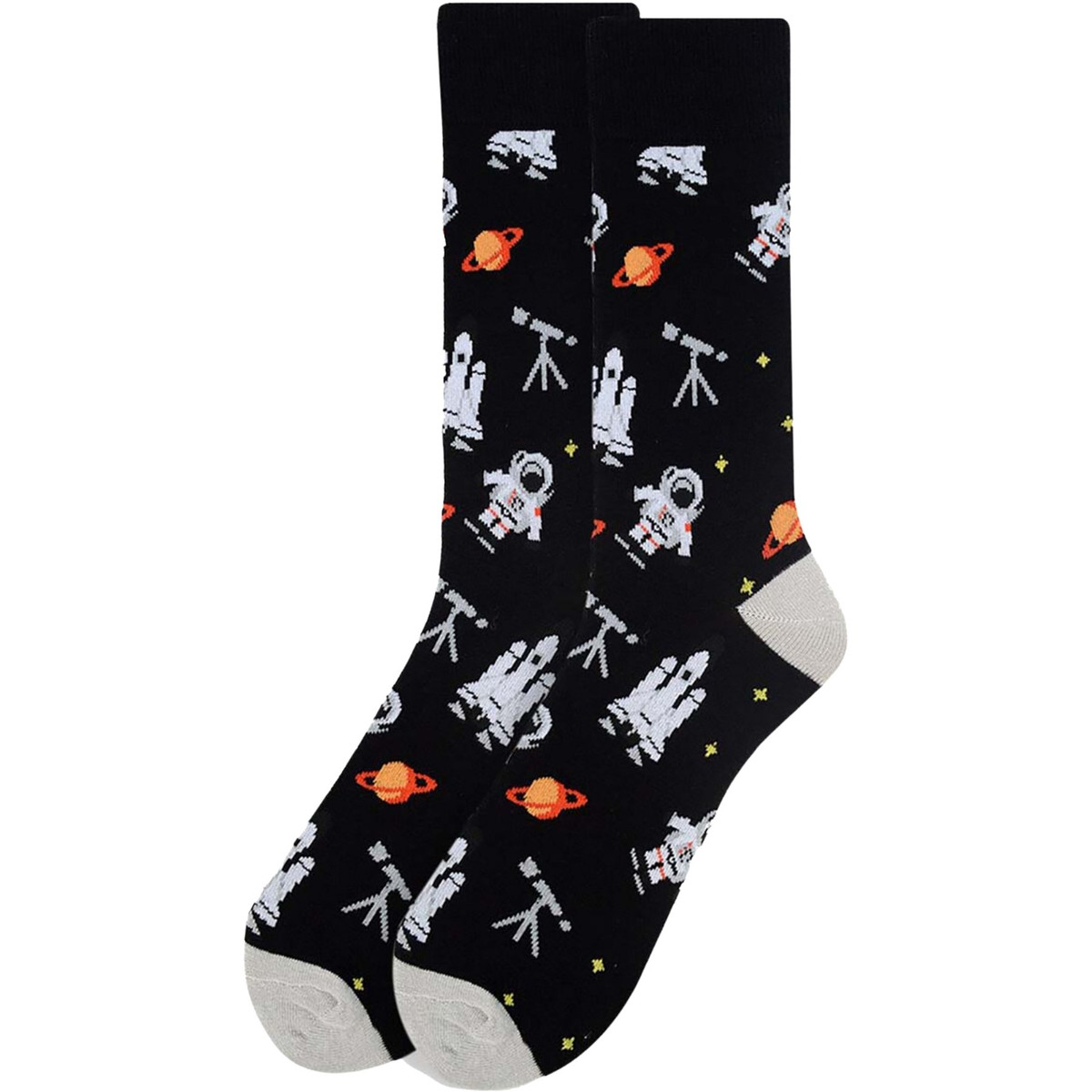 Men's Spaceship Astronaut Telescope Saturn Pattern Crew Novelty Socks - Blue