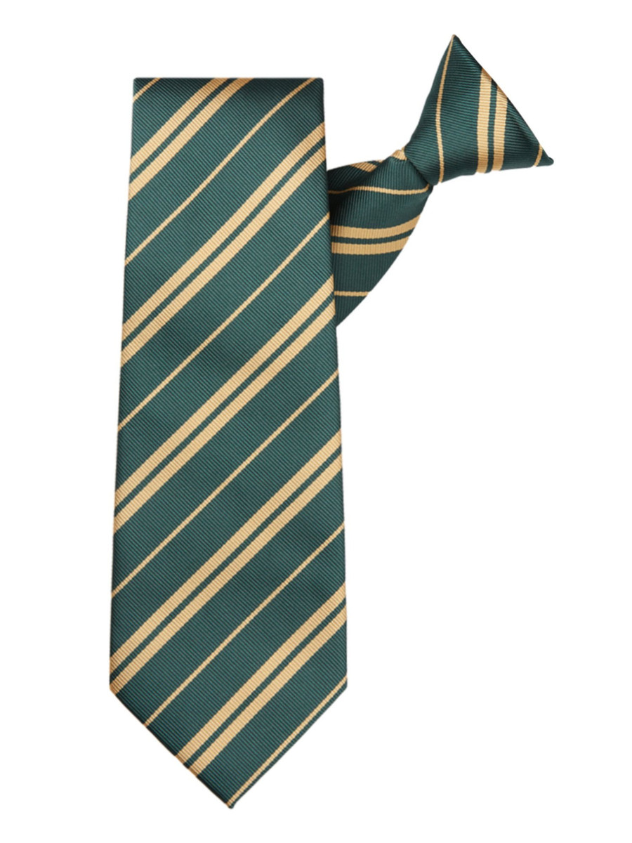 Woven Double Stripe Men's Pre-Tied Clip-On Neck Tie - Hunter Green Gold