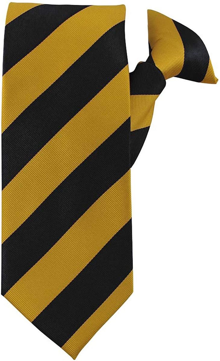 Men's 1-Inch Stripes School College Pre-Tied Clip-On Neck Tie - Gold Black
