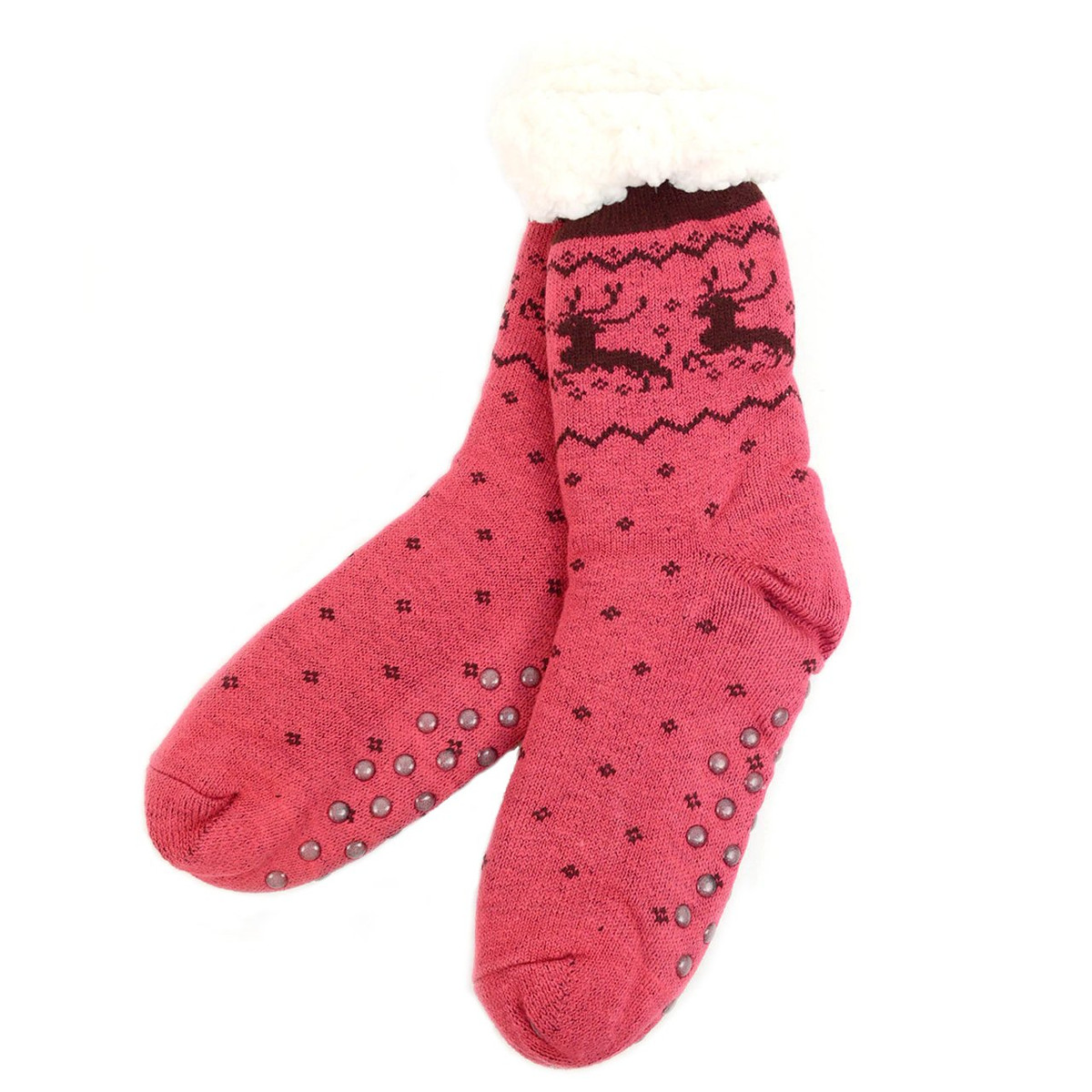 Pair of Women's Valentine's Day Reindeer Plush Sherpa Slipper Novelty Crew Socks