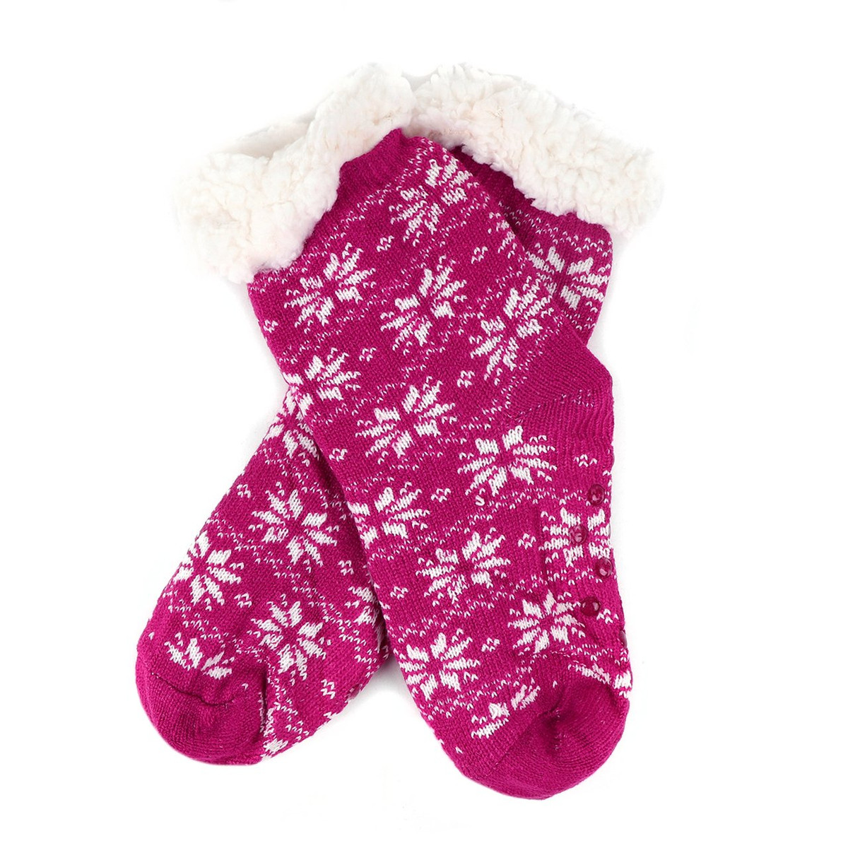 Girls' Kid Snowflakes Plush Fuzzy Sherpa Slipper Socks - Pink