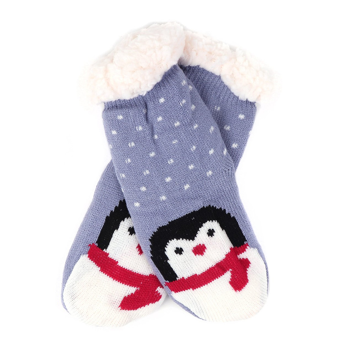 Girls' Kids Winter Penguin Plush Fuzzy Sherpa Slipper Socks - Purple