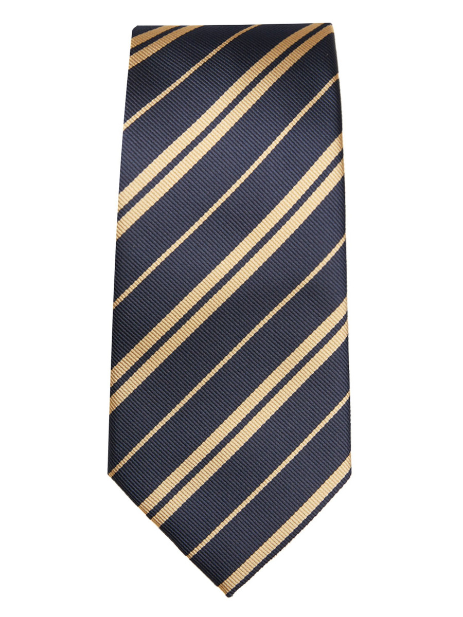 Woven Double Stripe Men's Neck Tie - Navy Blue Gold