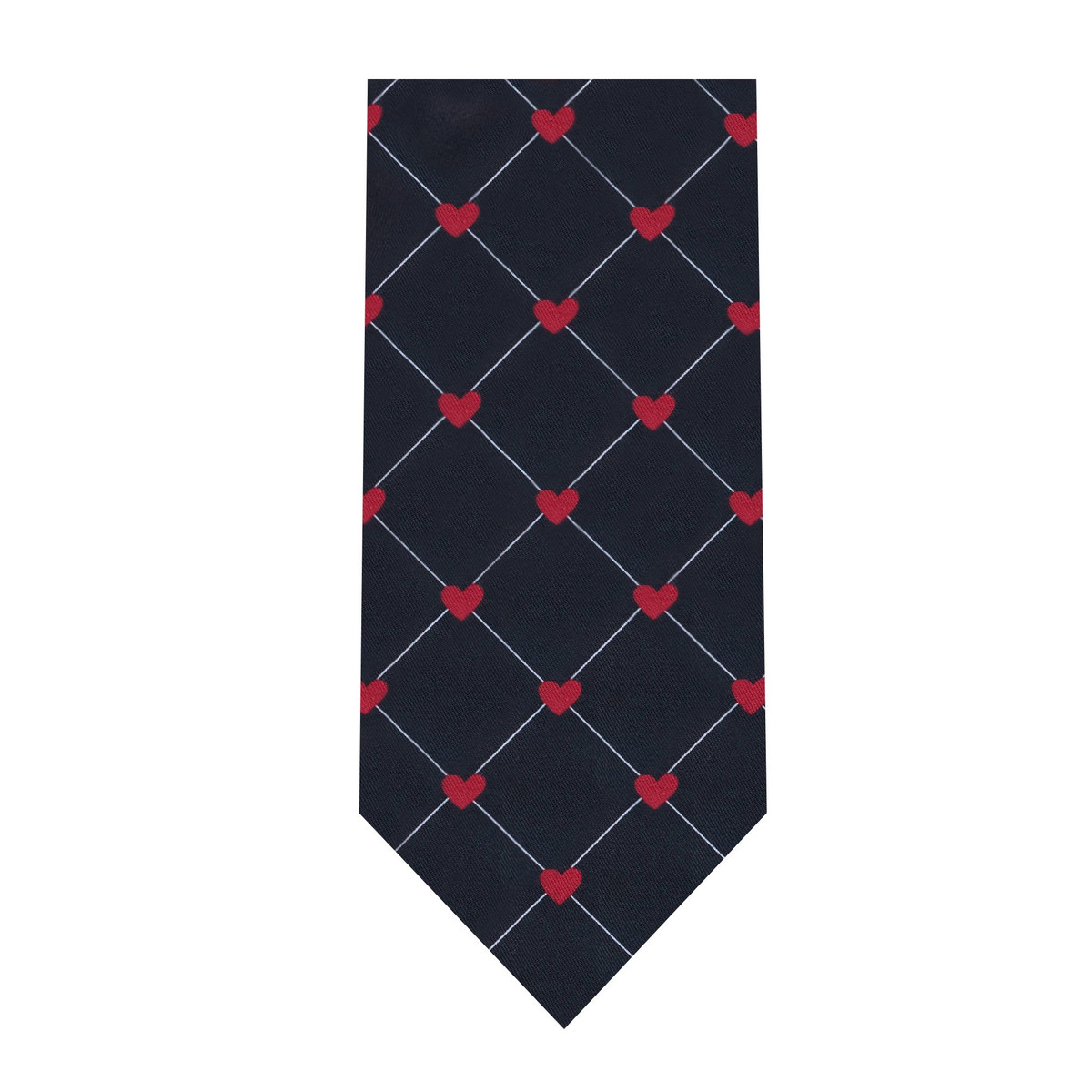 Men's Happy Valentine's Day Grid Hearts Pattern Neck Tie - Black