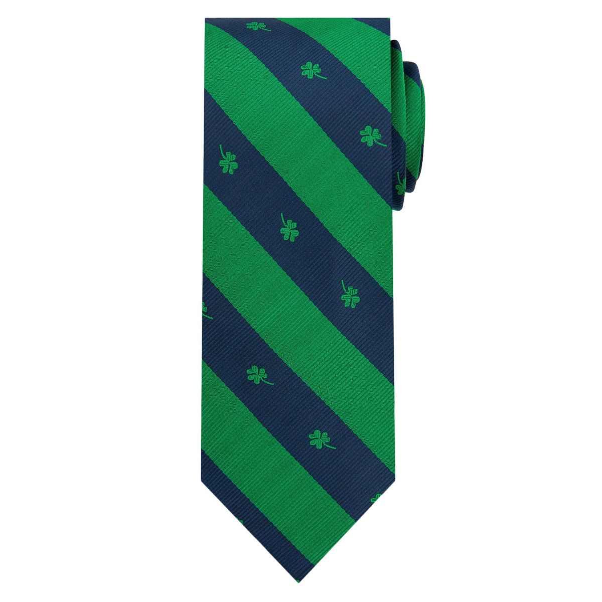 Men's Woven Stripe Shamrocks Neck Tie - Navy Blue Green