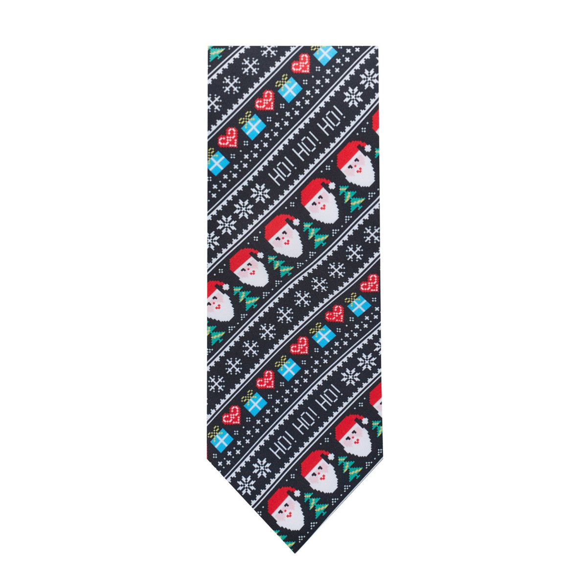 Men's Santa Claus Gifts Hearts Snowflakes Diagonal Neck Tie - Black