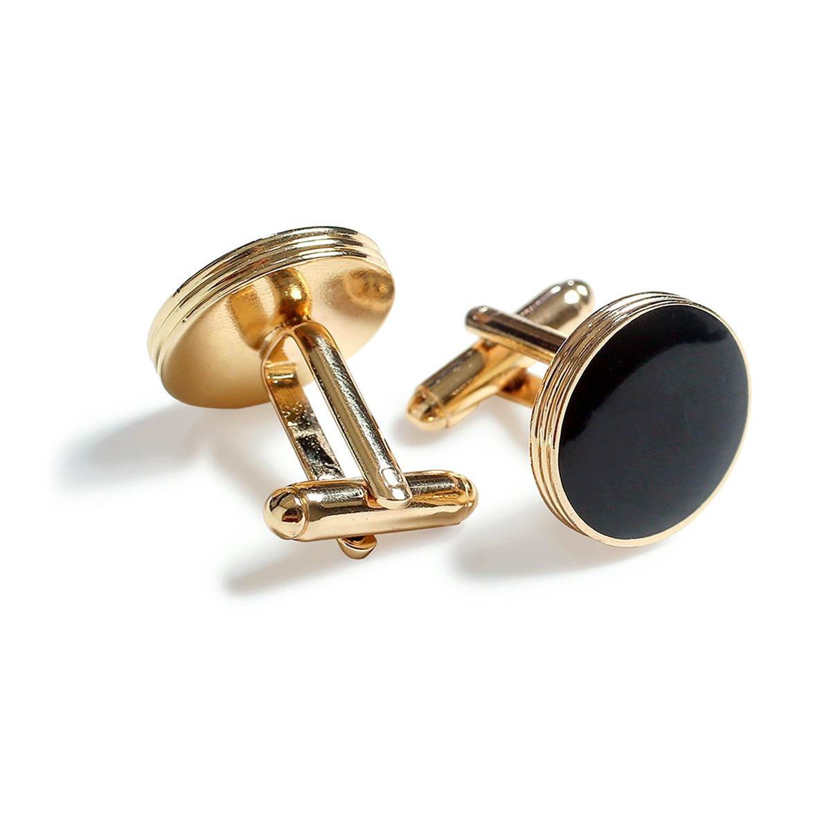 Black and Gold Round Cufflinks