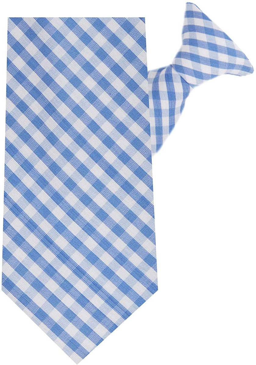 Gingham Clip-On Tie - Light Blue