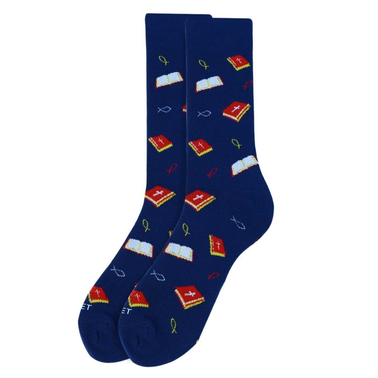 Men's Religion Bible Infinity Pattern Premium Crew Novelty Socks - Navy Blue