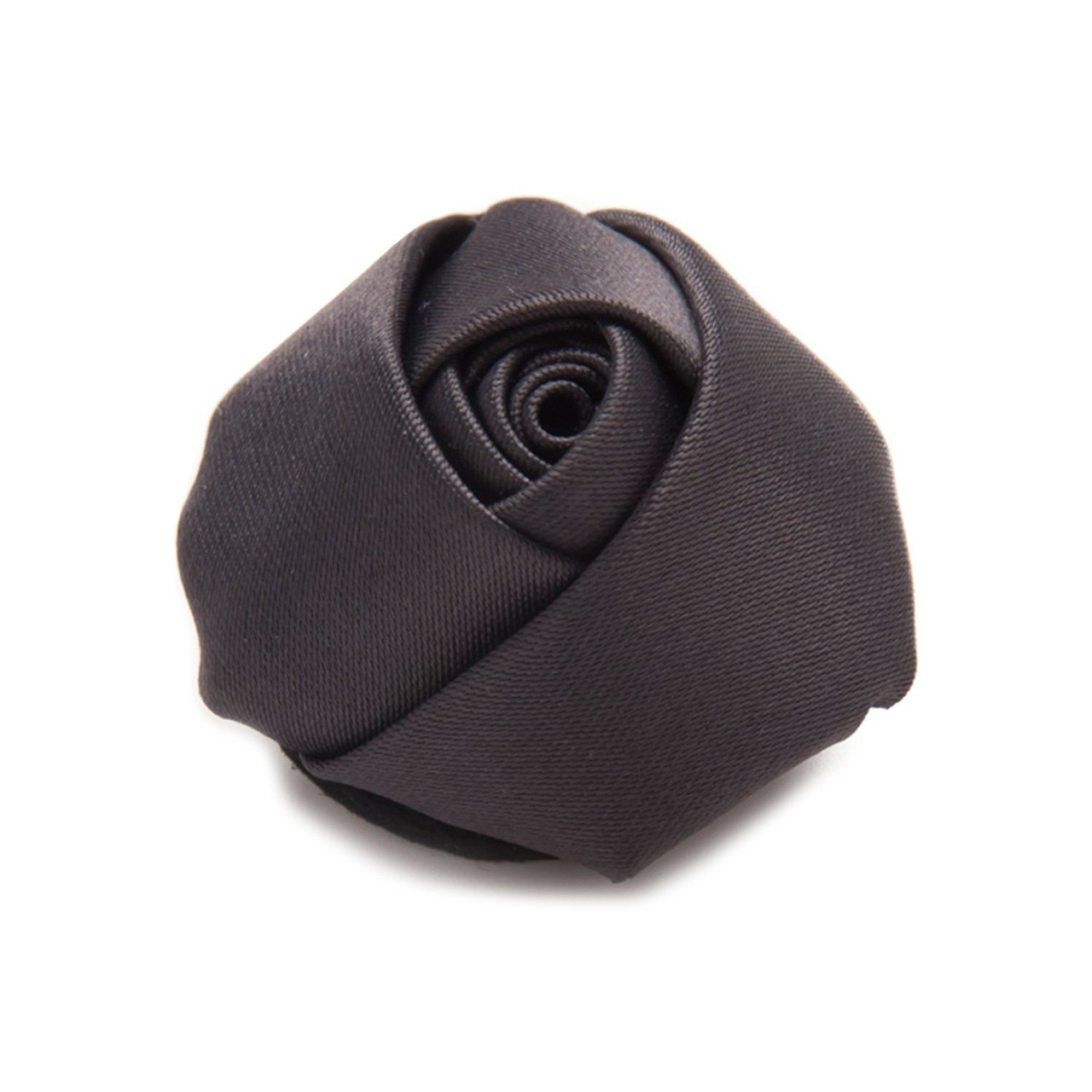 Satin Closed Rose Lapel Flower Pin - Charcoal
