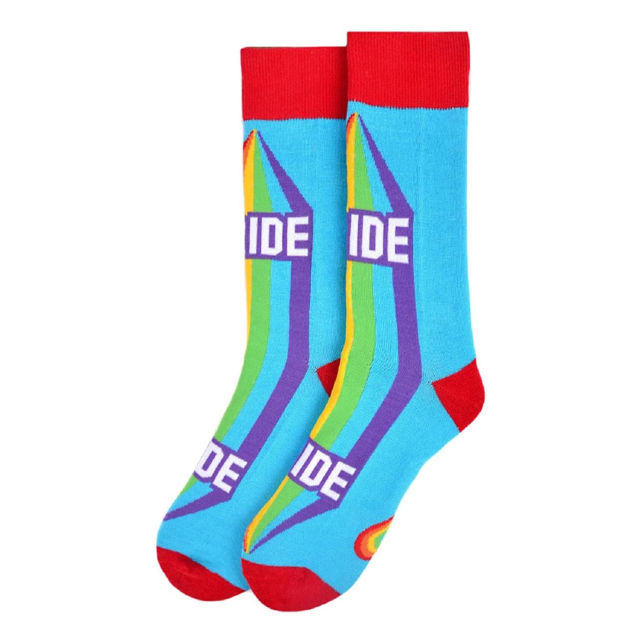 Pair of Men's Rainbow Pride Crew Novelty Socks - Sky Blue