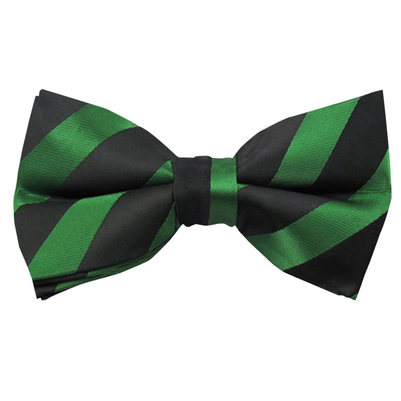 Solid Tonal Stripe Clip-On Bow Tie - Forest Green