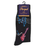 Men's Guitar Musical Notes and Bar Lines Pattern Crew Novelty Socks - Black Red Blue