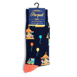 Men's Amusement Park Balloons Trains Pattern Crew Novelty Socks - Navy Blue